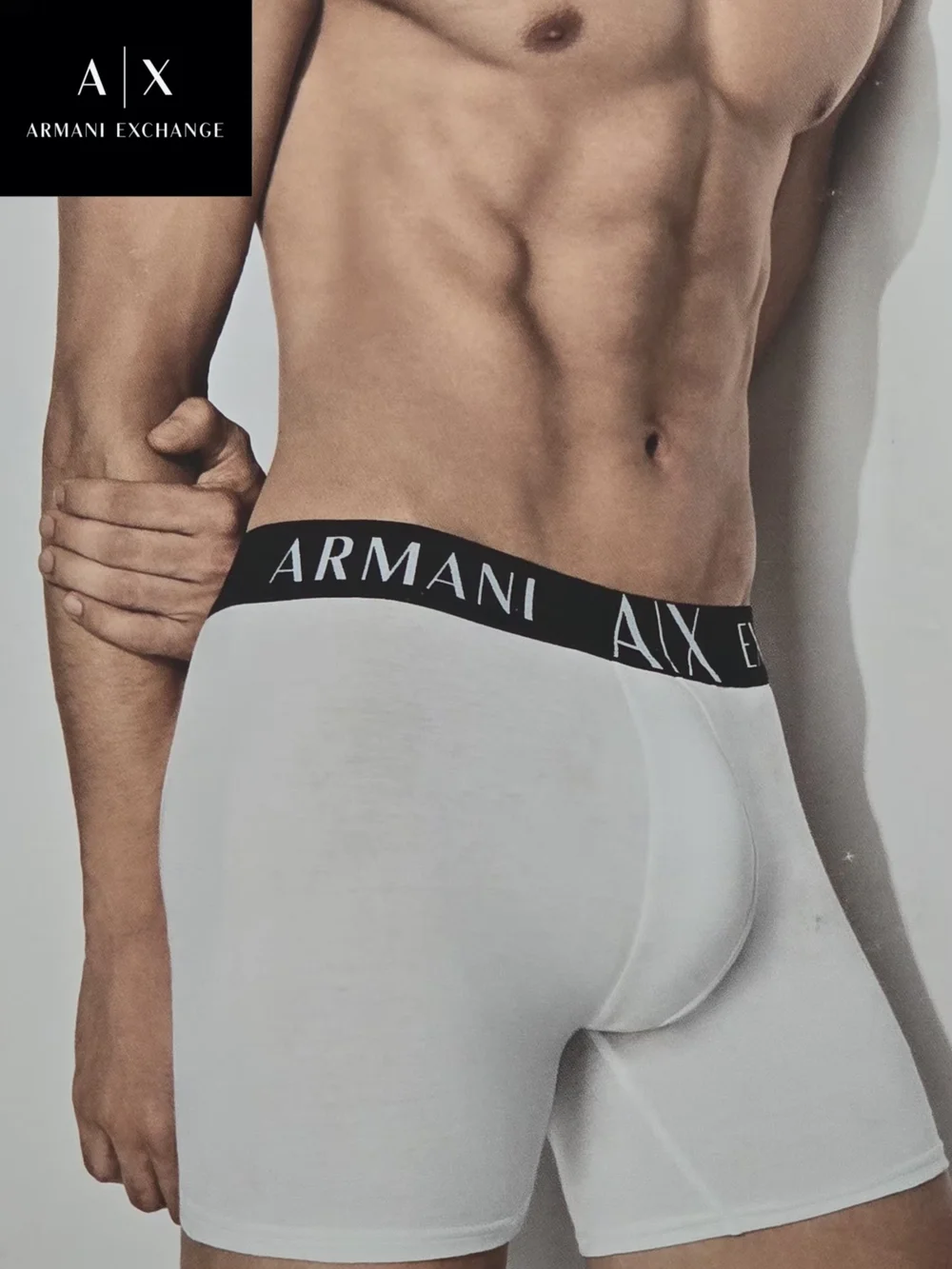 NWT Armani Exchange Men's Medium White Boxer Briefs with Black Logo Waistband